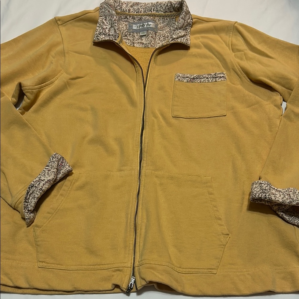 Orvis Mustard Yellow Full Zip Jacket with Paisley Trim 100% Cotton size L